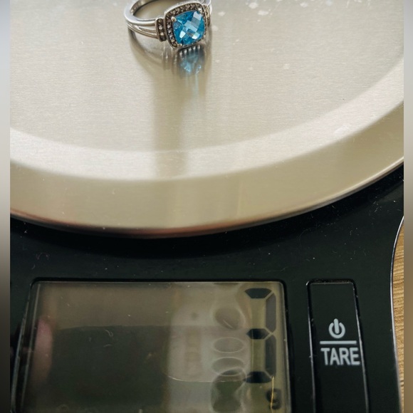 Masterpiece Sterling Silver Blue Topaz & Lab White Sapphire Halo Ring Size 7 - Picture 13 of 17